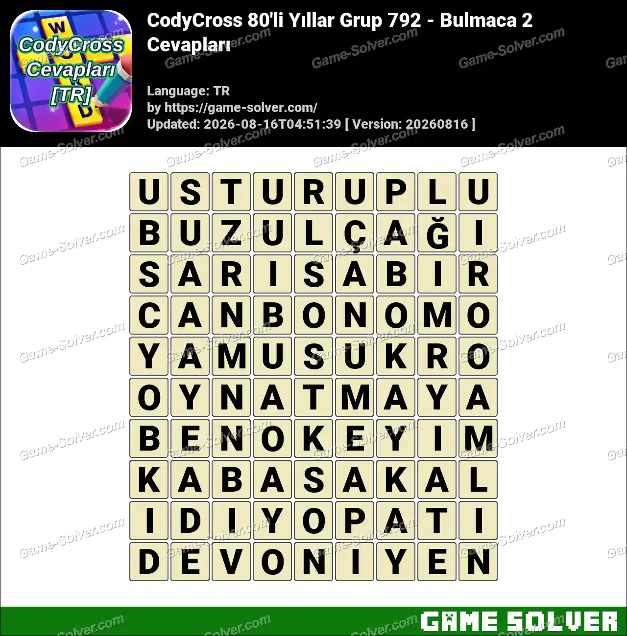 CodyCross 80’li Yıllar Grup 792 – Bulmaca 2 Cevapları